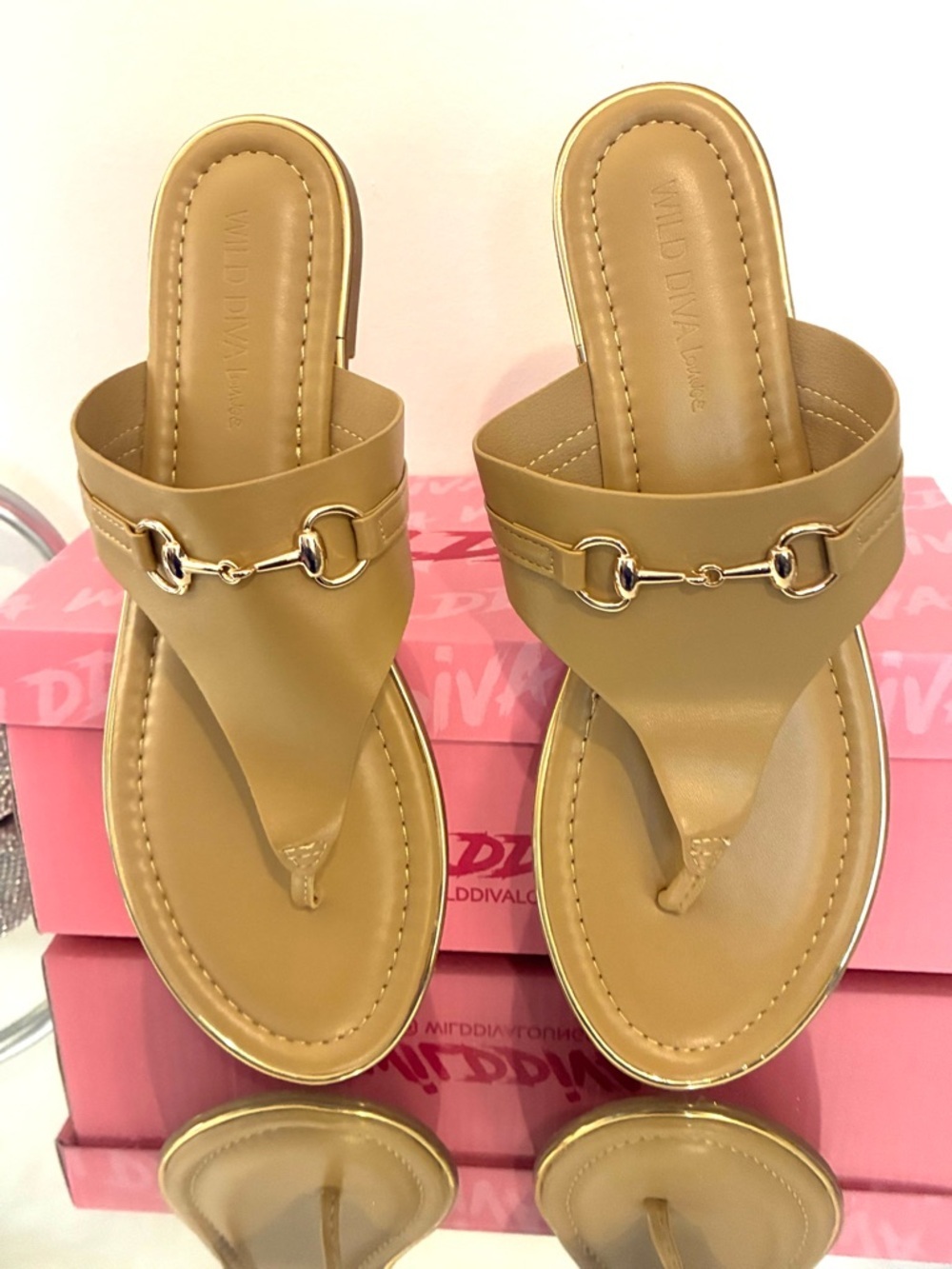 Tan Flat Sandals Gold Hardware Neutral Minimal Everyday Slide Sandals Women